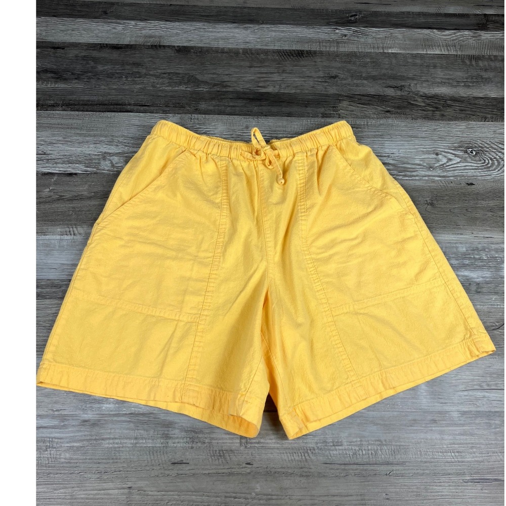 Bobbie Brooks Womens Medium Yellow Cotton Drawstring Elastic Waist Patch Shorts
